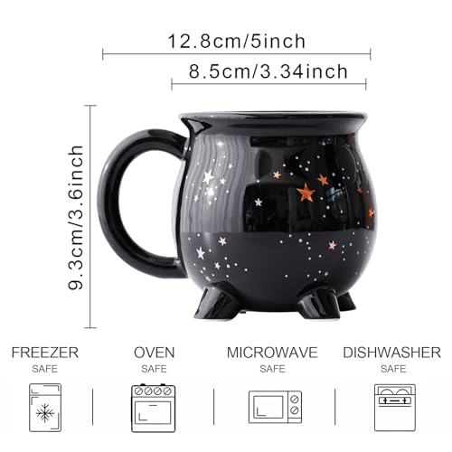 Black Ceramic Witch Mug 10oz Cauldron Coffee Cup for Halloween Christmas Gift