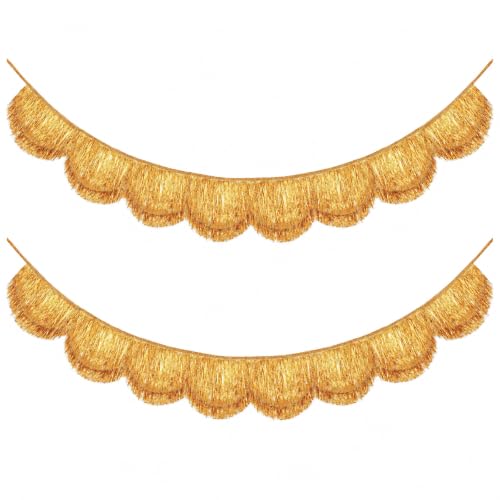 Gold Fringe Banner - 2 Pack 6.6 Ft Party Backdrop for Weddings & Events - Gold-2pc