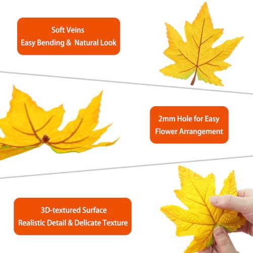 Artificial Maple Leaves Bulk - Large-Leaf Yellow 15 pcs for Fall Decor & Crafts