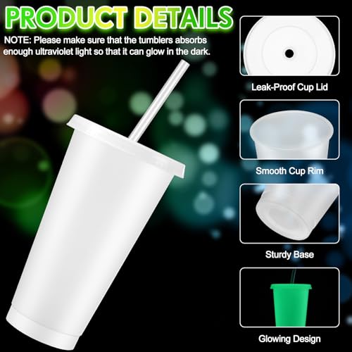 24 oz Glow in the Dark Halloween Cups with Lids & Straws - Transparent White, 15 Pack