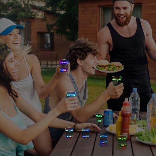 Light Up Shot Glasses Set - 24 Glow in the Dark LED Cups for Parties