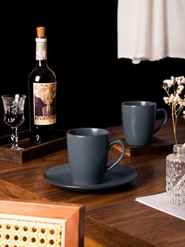 Charcoal Famiware 8-Piece Coffee Mug Set - 13 oz Ceramic Stoneware Cups
