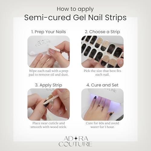 Adora Couture Retro Rust Gel Nail Strips Set - Semi Cured UV Nail Wraps, Manicure Kit with Prep & File