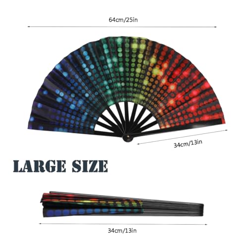 Large Neon Light Folding Hand Fan for Festivals & Dance - Popping Rave Fan with Neon Light Variation