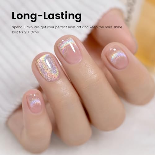 Clear Rainbow Holographic Cat Eye Gel Nail Polish with Magnet - 15ml