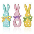 Wooden Easter Bunny Decor Set - Pastel Polka Dot Spring Holiday Ornament