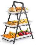 3-Tier Serving Tray Set with Foldable Stand - 10, 12, 14 Inch Black