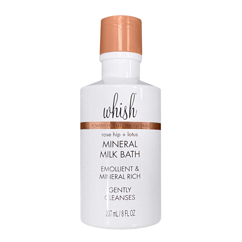 Whish Rose Hip & Lotus Mineral Milk Bath Soak - Hydrating Bubble Bath for All Skin Types - 8 Fl Oz
