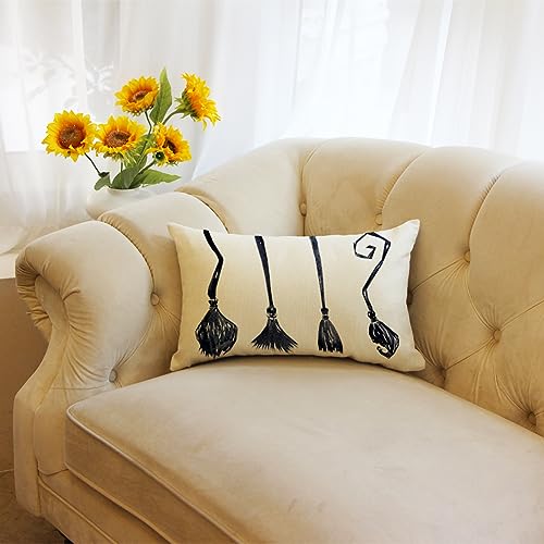 Halloween Witch Broom Throw Pillow Cover 12x20 Inch Black Home Decor