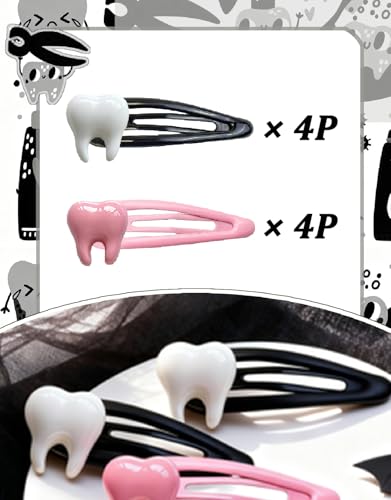 8Pcs Gothic Teeth Bone Hair Clips for Halloween Party - White & Pink Variation