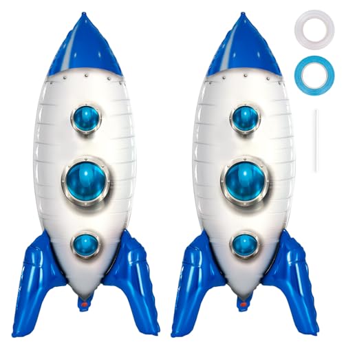 YOTHORN 2 Pcs Large Blue Rocket Balloons - Space Theme Foil Balloons for Kids Party