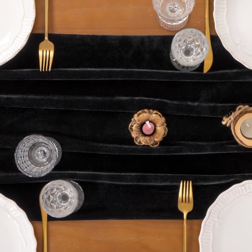 Black Velvet Table Runner Cloth 20x120 Inches Fall Wedding Party Decor - Luxurious