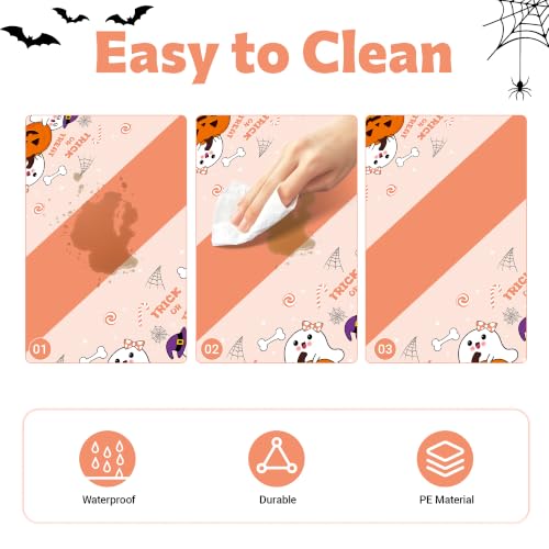 Childom Halloween Tablecloth 3 Pack Orange Ghost & Pumpkin Design - Rectangle Disposable Table Cover for Party