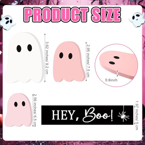 Pink Halloween Ghost Decor Set - Cute Wooden Signs for Tiered Tray & Table Display