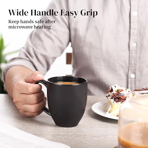 Matte Black Coffee Mugs Set of 6, 16 oz Ceramic Large Handle Cups for Hot Drinks