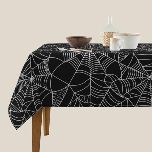 Halloween Cobweb Tablecloth 60x60 Inch Square Black Dust-Proof & Wrinkle Resistant