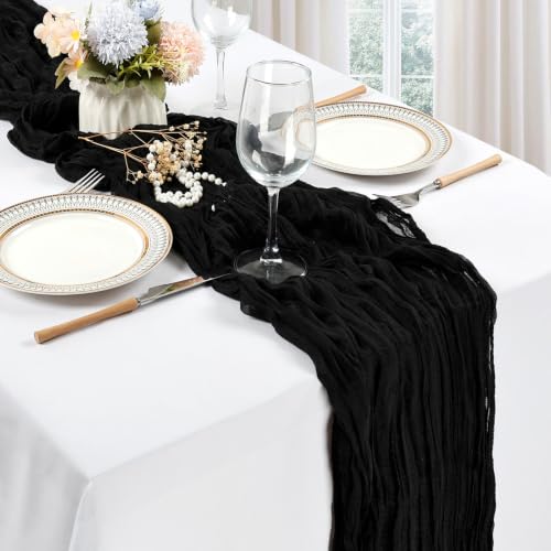 Black Cheesecloth Table Runner 17 x 108 Inch - 12 Pack, Rustic Event Decor