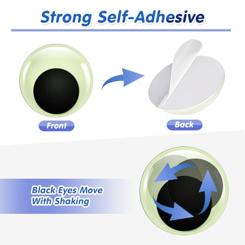 Glow in the Dark Green Luminous Wiggle Eyes 1.6 Inch 8pcs Self-Adhesive Craft Decor