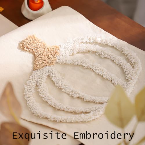 Halloween Beige Pumpkin Embroidered Table Runner 13x90 with Tassels - Pack of 1