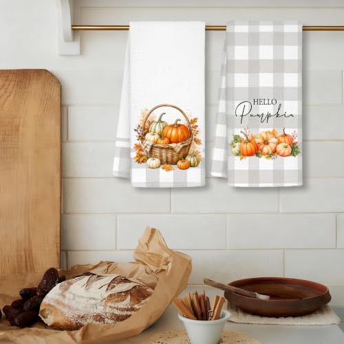Fall Pumpkin Kitchen Towels Set of 2 - Autumn Decoration, Soft Microfiber, 16x24 Inches - Autumn5