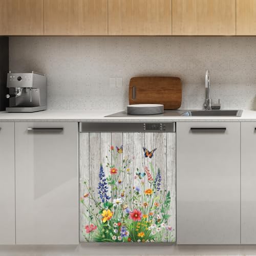 Wildflower Wood Dishwasher Magnet Cover A5 - Scratch-Resistant Trimmable Kitchen Appliance Decor