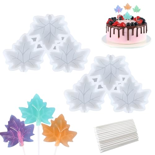3D Maple Leaf Lollipop Mold Set - Silicone Candy & Cake Decoration Mold with 20 Sticks