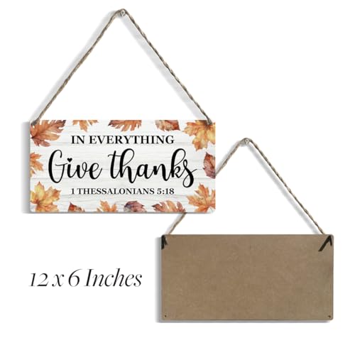 Thanksgiving Wall Art Plaque - In Everything Give Thanks Wooden Decor 12 x 6 Inch
