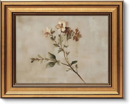 Floral Framed Wall Art - Rustic Wildflower Botanical Poster Print, 11x9 Inches, Gold Frame