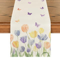Watercolour Tulip Butterfly Table Runner 13 x 108 Inch Beige Spring Table Decor