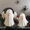 Halloween Ghost Figurines Set - Light Up Ceramic Ghost Decor, Pink & White Variation