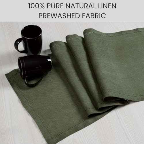 Olive Green Linen Table Runner 72 Inch Long - Rustic Farmhouse Decor