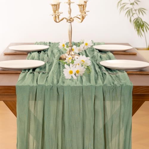 Sage Green Cheesecloth Table Runner for Weddings & Events - 10ft, 3pcs