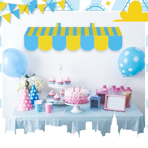 3D Circus Awning Wall Decor Set - Blue and Yellow Party Decorations, 4 Pieces