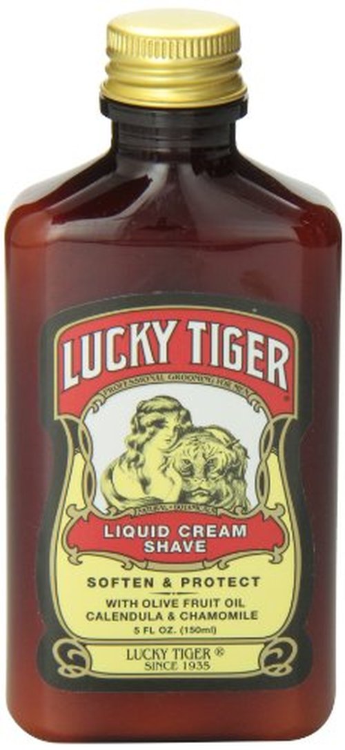 Lucky Tiger Liquid Cream Shave (5 Fl Oz) – Classic Men's Shaving Cream with Olive Oil & Chamomile – Soothing and Moisturizing Shave Cream for Men to Prevent Razor Burn