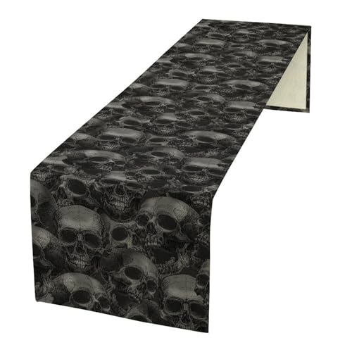 Halloween Skull Table Runner Black Gothic Skeleton for Dining Room - 13x60 in - Variation Skull-8