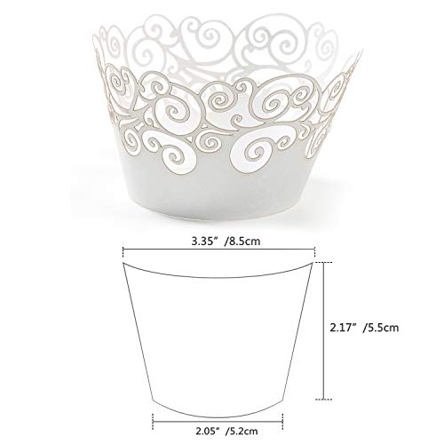 White Cupcake Wrappers 50 Pack Filigree Lace Design for Wedding Birthday
