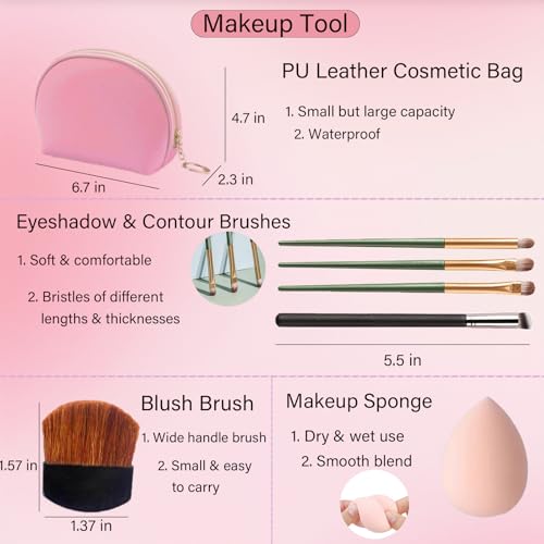 Makeup Set for Women with Green Eyeshadow & Pink Cosmetic Bag - Beginners & Pro