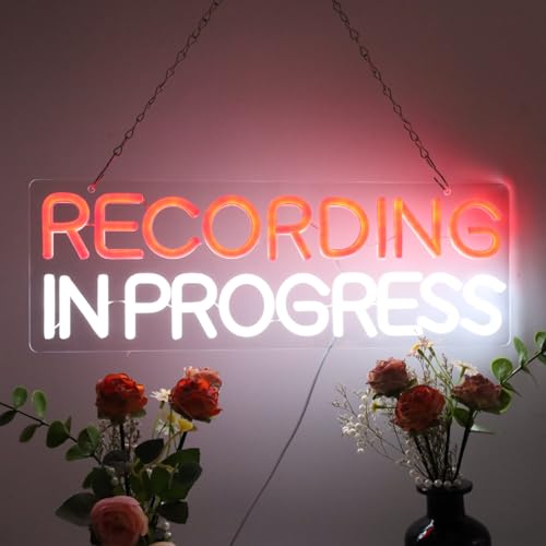 Neon Sign Recording in Progress USB LED Light - Red, Studio Decor