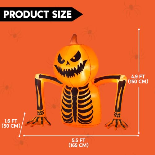 Halloween Pumpkin Skeleton Inflatable Decoration with LED Lights - Orange Skeleton, 5.5FT