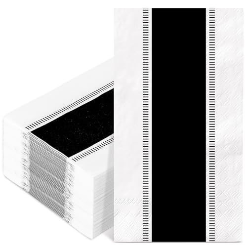 Black / 100 Pcs Guest Napkins - Striped Disposable Paper Dinner Towels