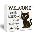 Cat Wooden Sign - Funny Bathroom Decor, Cat Lover Gift, 5x5 Inch