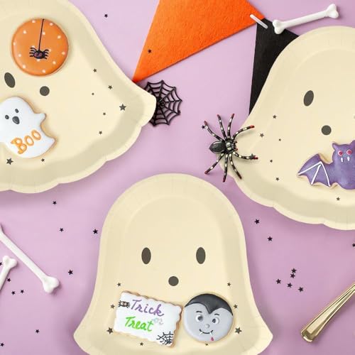 Pastel Ghost Halloween Paper Plates - Disposable Party Tableware, 24 Pack