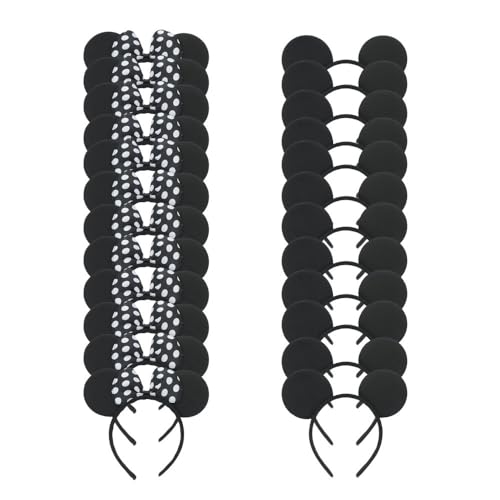 Kids & Adults Plush Headband with Polka Dots and Bow - Black with White Dots