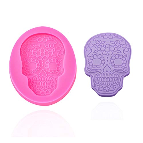 Pink Skull Fondant Mold for Cake Decorating Silicone Halloween Cupcake Topper