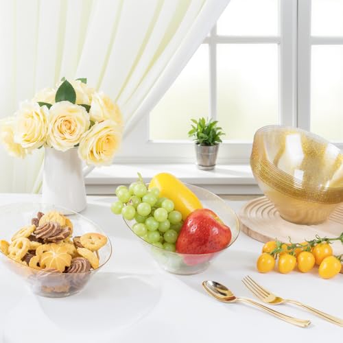 Gold Glitter Plastic Serving Bowls - 20oz Disposable Snack & Fruit Bowls, Set of 12