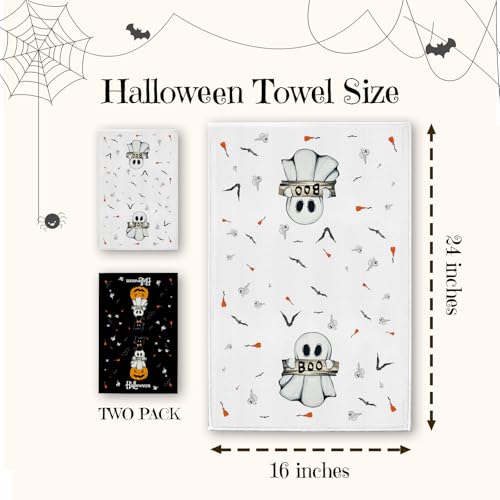 Halloween Kitchen Towels Set - Black Cat Pumpkins Ghosts, Color 4, 2 Designs