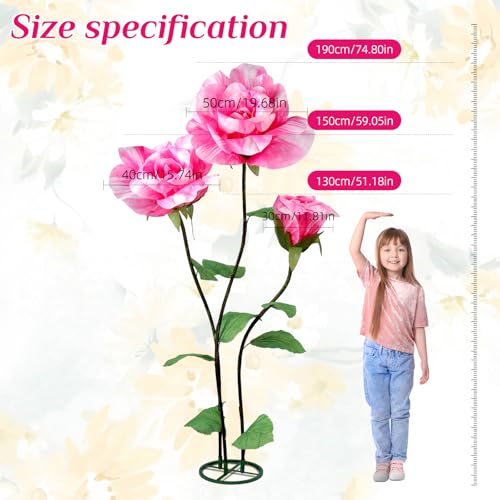 Dark Pink 3Pcs Large Artificial Flower Decorations for Garden, Home, Wedding & More