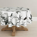Halloween Tablecloth 90x90 Inch Round Crow Tree Decor - Black