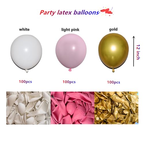 Pink Gold White Balloons Set - 12 Inch Latex Balloon Kit for Birthdays Weddings Baby Shower & Party Decorations - Variation: Light Pink Gold White Balloons / 12 Inch
