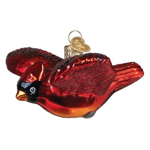 Old World Christmas Cardinal in Flight Glass Blown Ornament - Handcrafted Holiday Decoration, Bird Watcher Collection